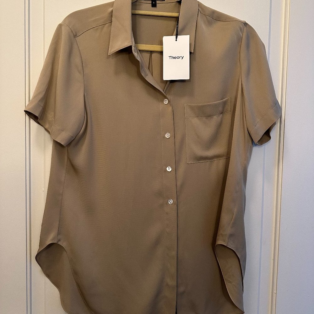 Theory Hekanina 2 Taupe Silk Blouse (Small) BRAND NEW WITH TAGS